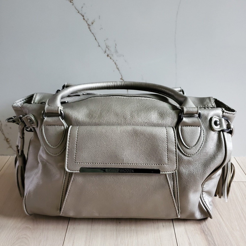 Steve Madden Purse Large Silver Metallic Tassel Chain Crossbody Bag Satchel Y2K